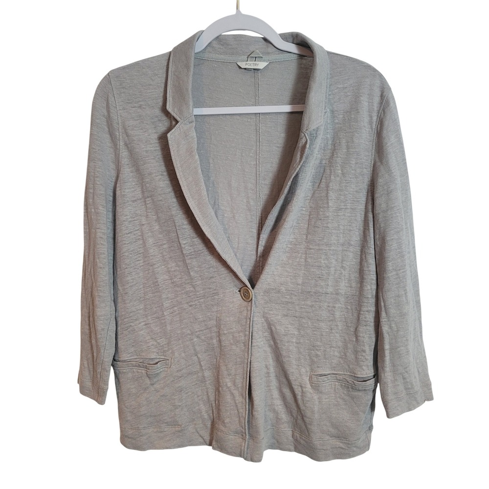 Poetry Grey Linen Knit Single Button Blazer Jacket Womens US Size 10 Minimalist